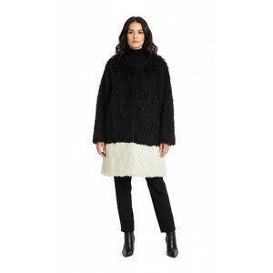 Hazel Anthropologie Coat Jacket Faux Fur Two Tone Black White SZ M NWT